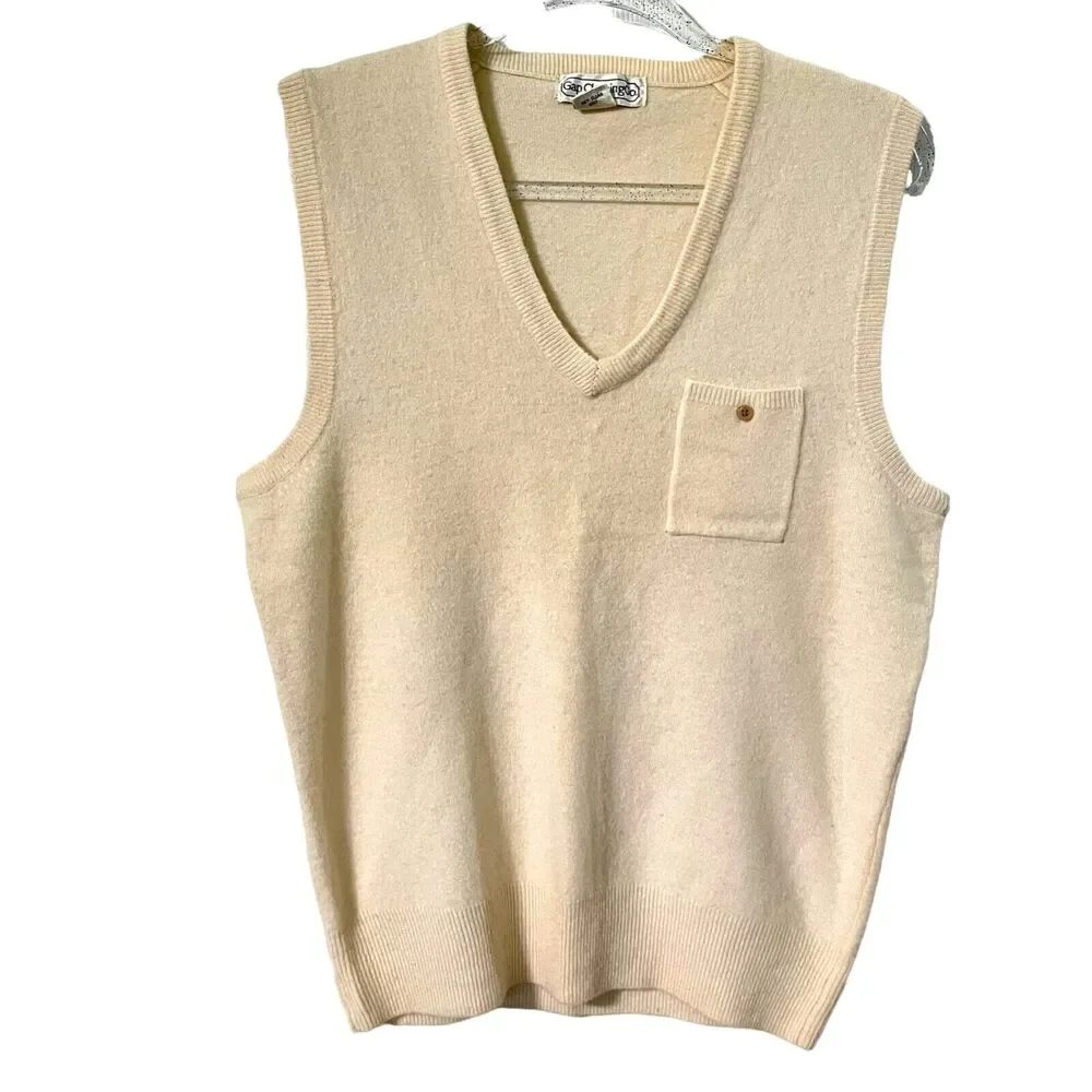 Sweater Vest Vintage The Gap Lambswool Cream With Pocket Women's M Knit Popover